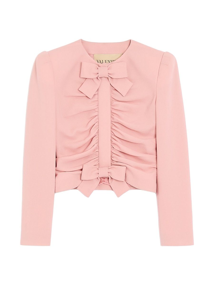 Women's Cropped Jacket in Crispy Light Wool - Pink - Size 2