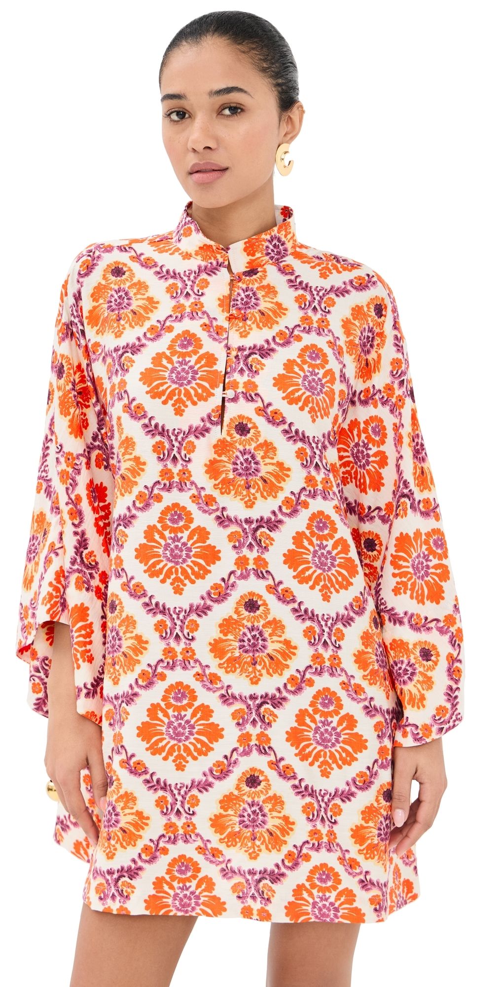 La Vie Style House Baroque Print Mini Caftan Orange Multi One Size