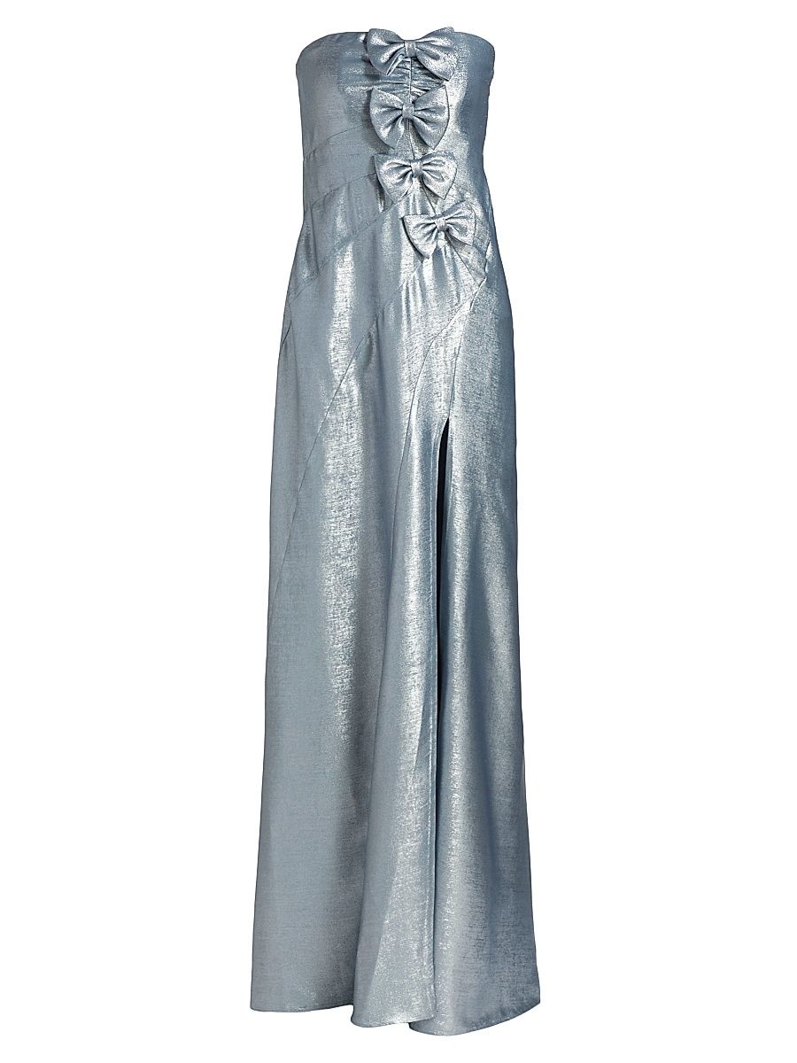 Women's Elmina Bow-Embellished Strapless Dress - Metallic Baby Blue - Size 8
