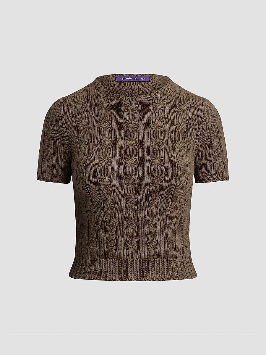 Women's Cashmere Cable-Knit Top - Portobello - Size XS