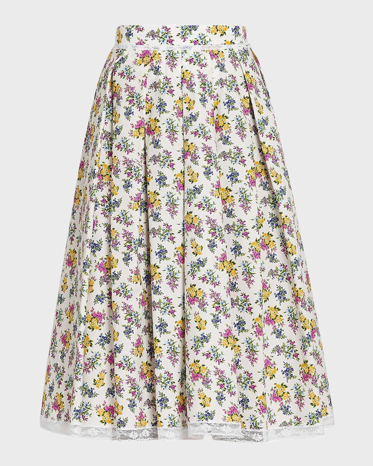 Floral Cotton-Blend Midi Skirt