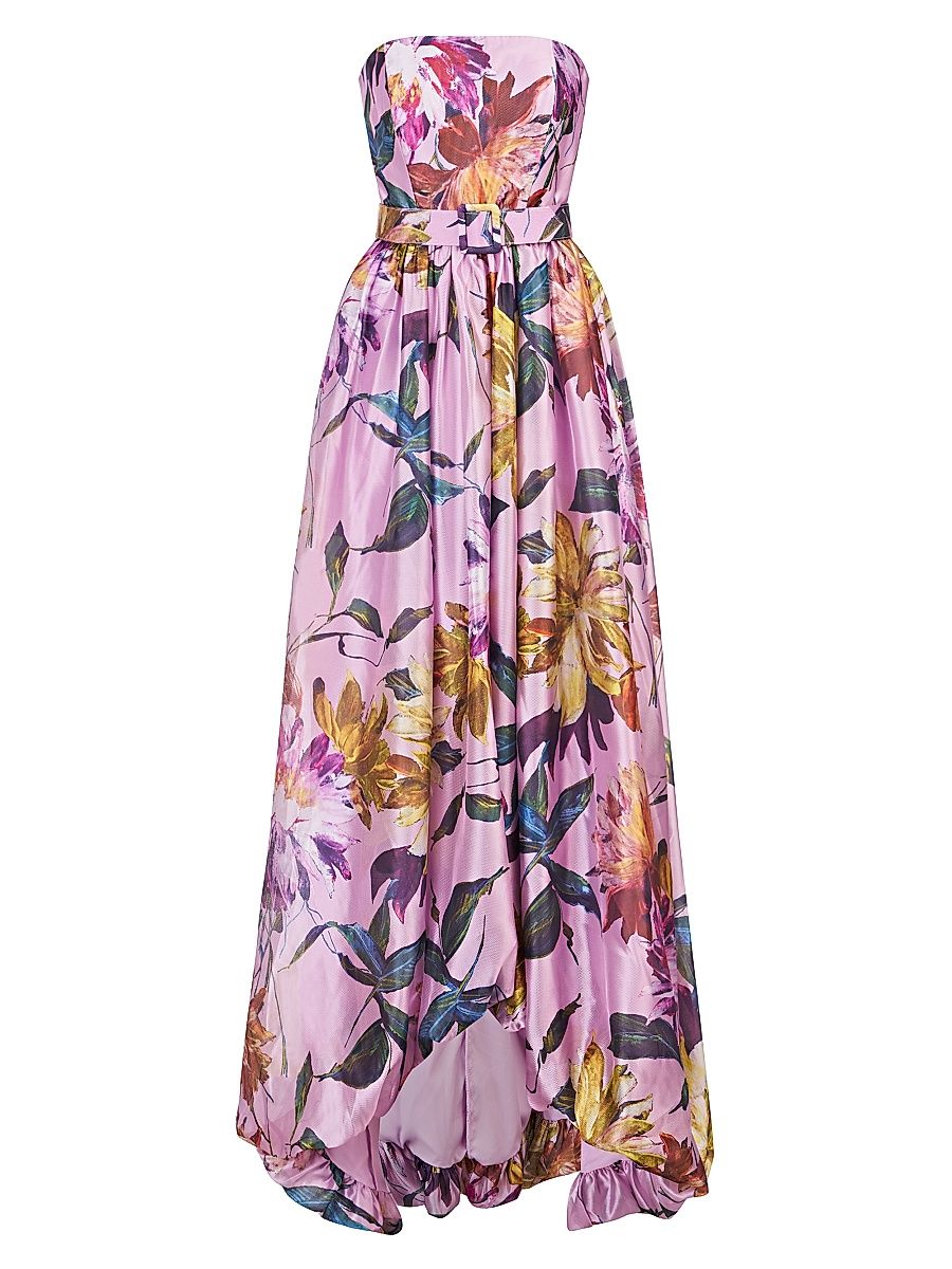 Women's Evangeline Floral Organza Strapless Gown - Pink Mauve - Size 16