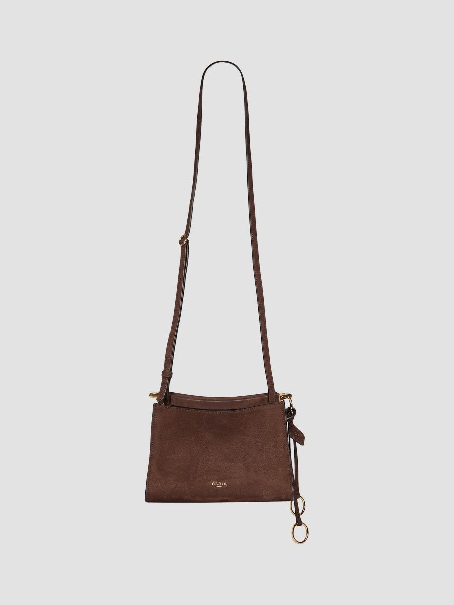 ALAÏA Women's Small Square Suede Shoulder Bag - Brun Fonce