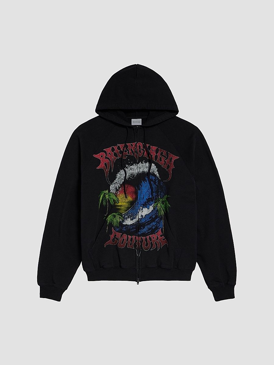 Balenciaga Men's Vintage Surfer Zip-Up Hoodie - Black - Size XL