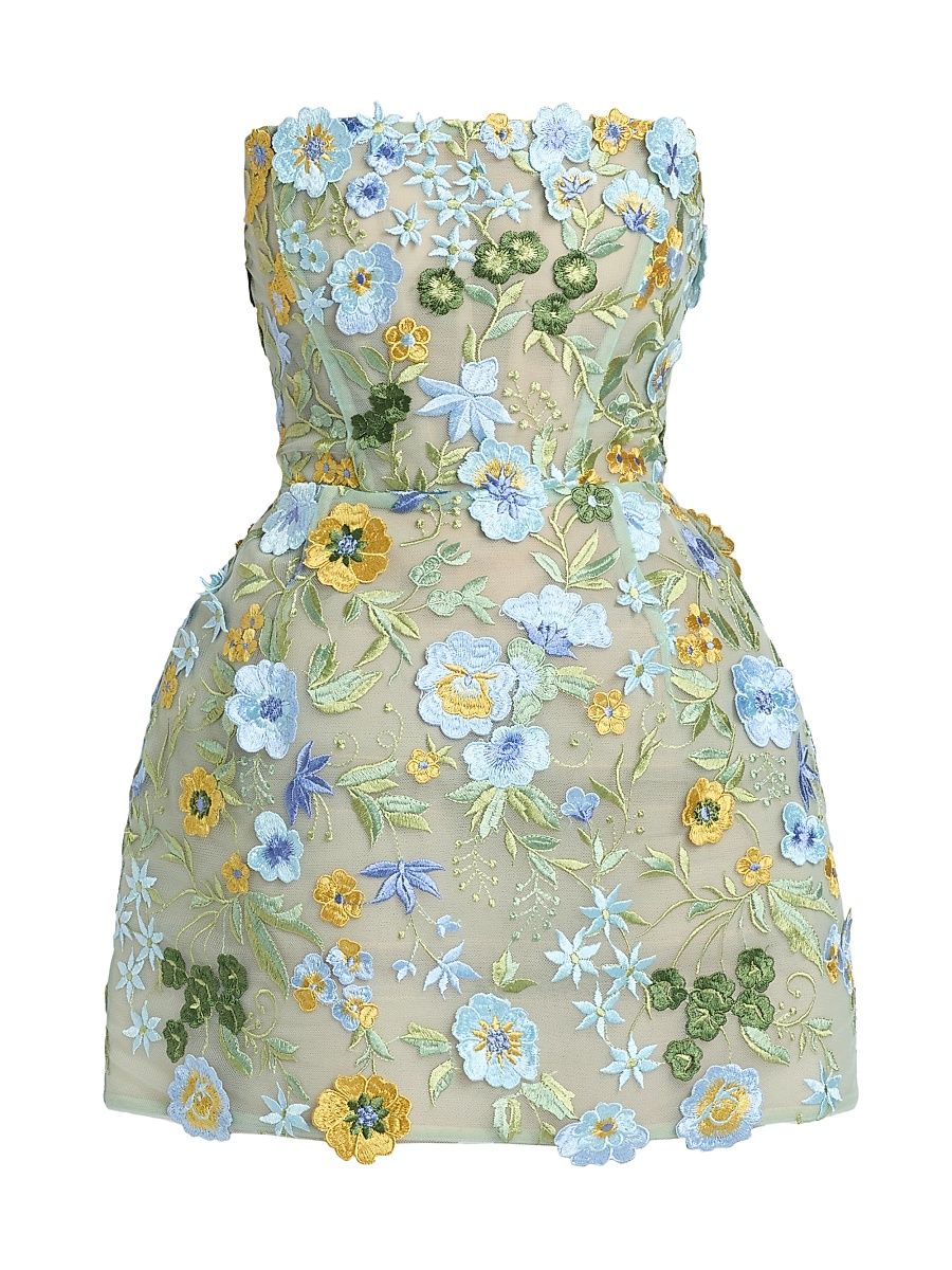 Women's Jasmine Maraya Floral Appliqué Strapless Minidress - Blue Multi - Size XS