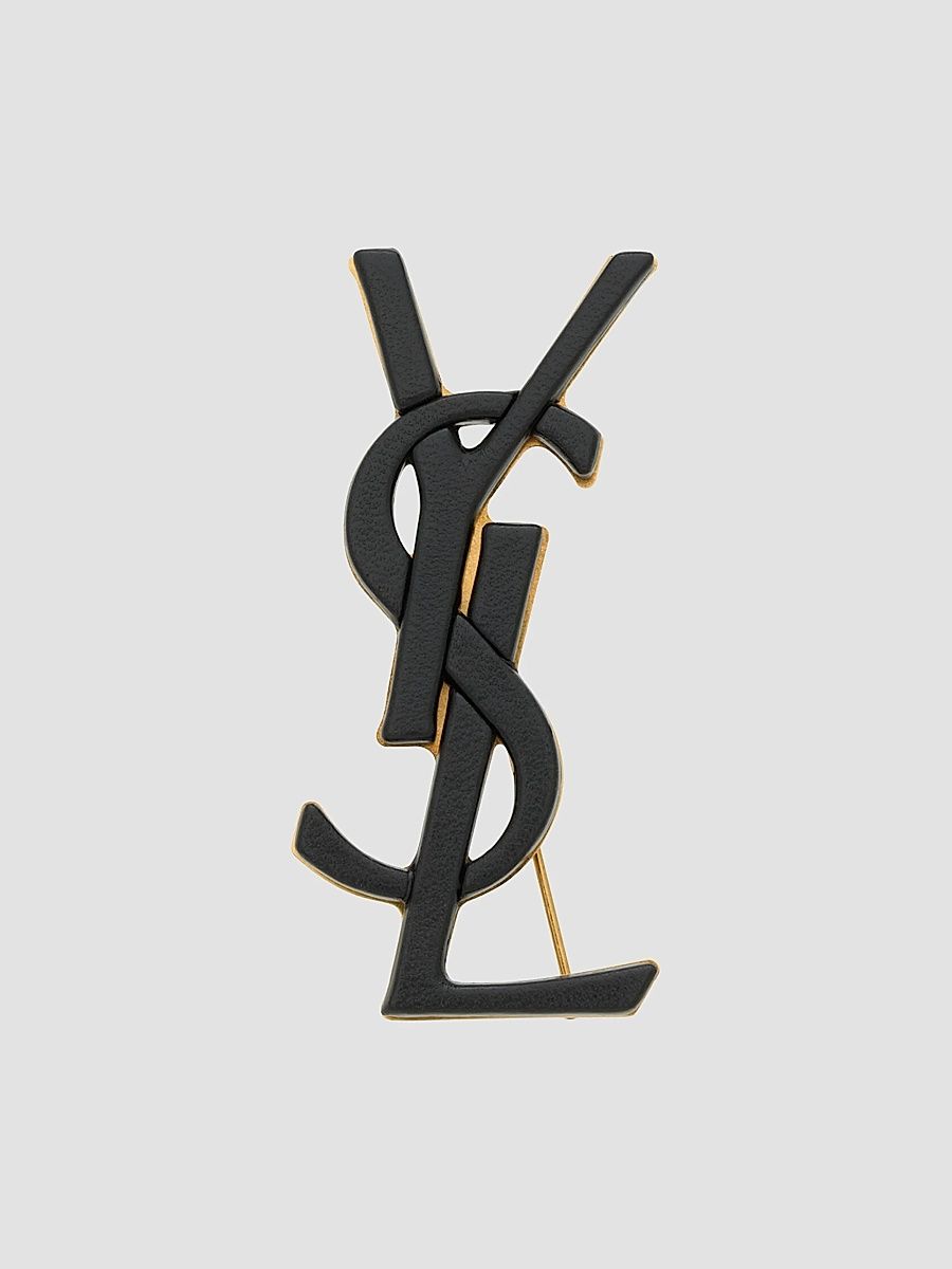 Saint Laurent Women's Cassandre Brooch in Leather - Black Light Bronze