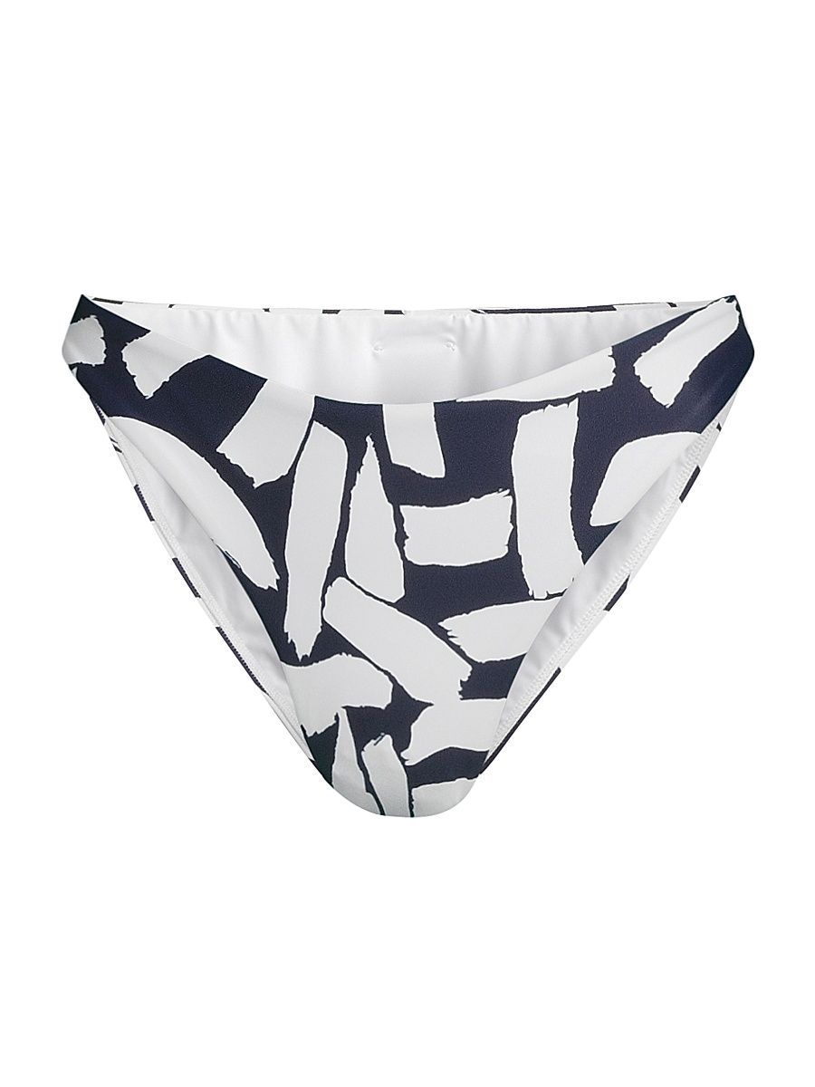 Women's Margot Brushstroke Bikini Bottom - Navy Ecru - Size XS