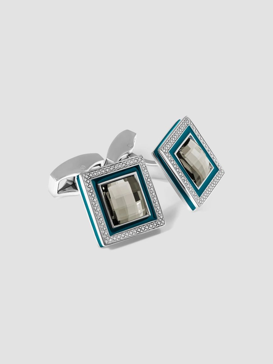 Tateossian Men's RT Quadrato Rhodium-Plated & Swarovski Crystal Cufflinks - Grey