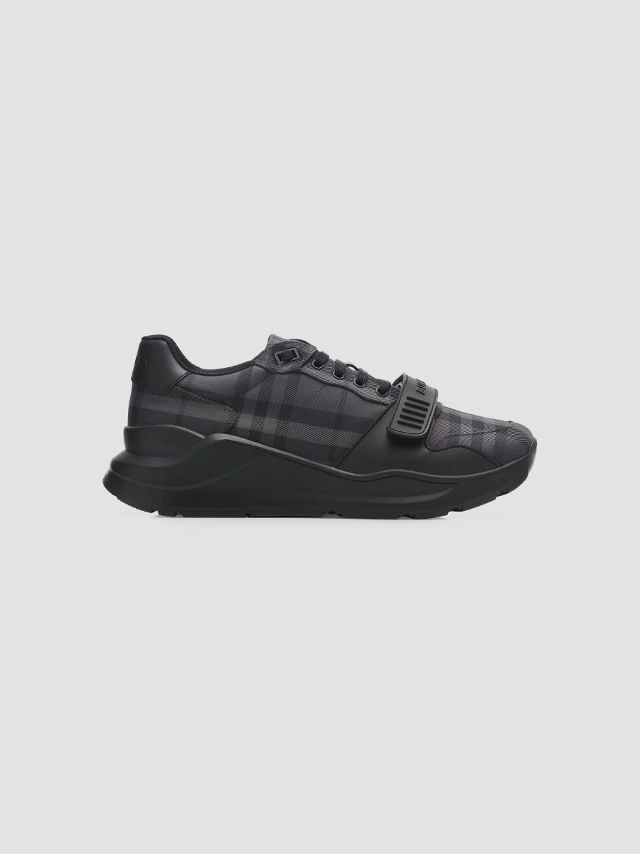 Burberry Men's Ramsey Check Low-Top Sneakers - Lead Grey - Size 13