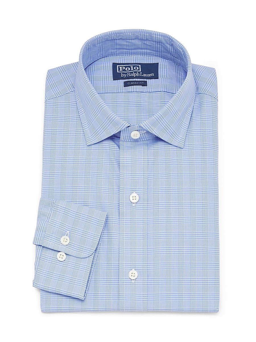 Men's Classic Fit Checked Poplin Shirt - Blue White - Size 17