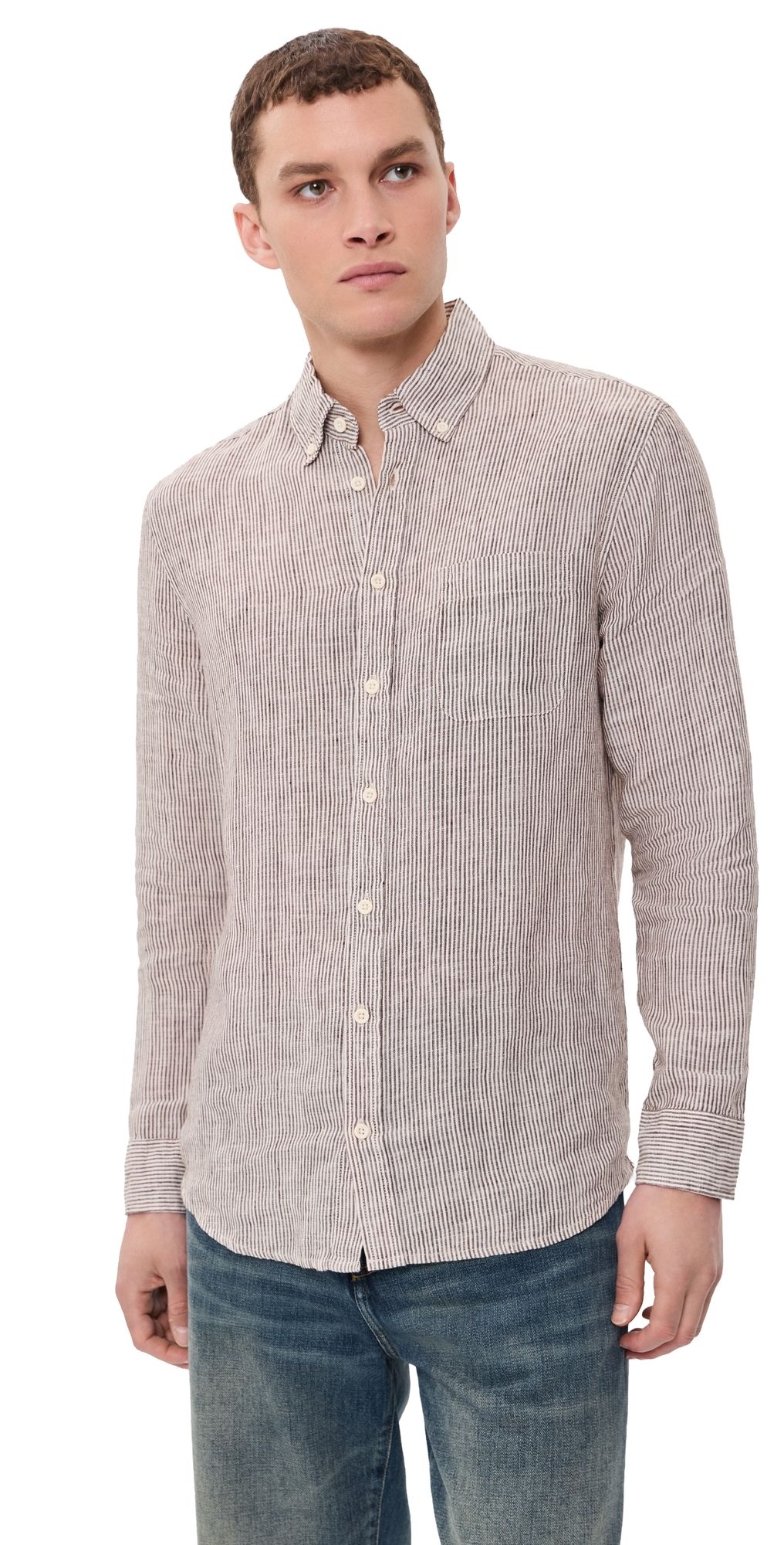 Taylor Stitch The Jack Linen Shirt Burgundy University Stripe 38
