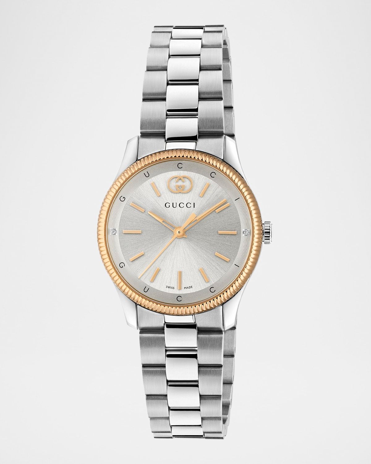 29mm G Timeless Bracelet Watch with Diamonds, Pink Gold and Steel