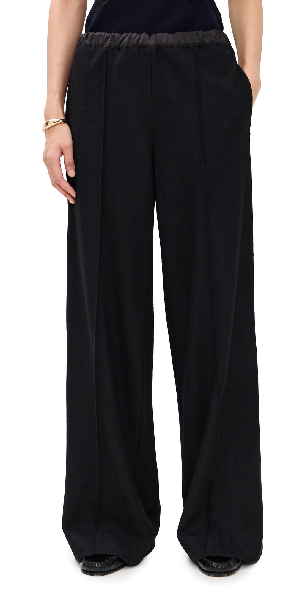 Vince Mid Rise Satin Combo Pull On Pants Black S