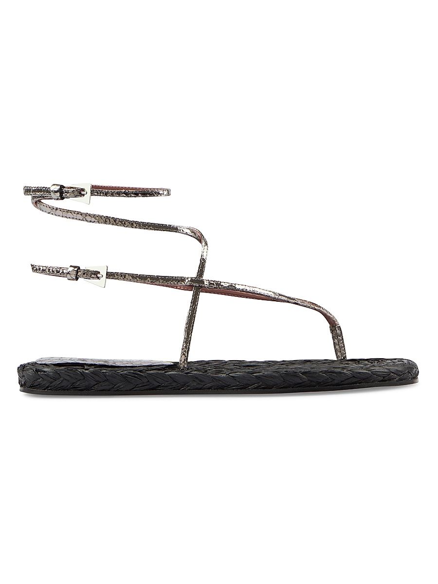 Women's Hydra Metallic Python Leather Flat Sandals - Black - Size 10