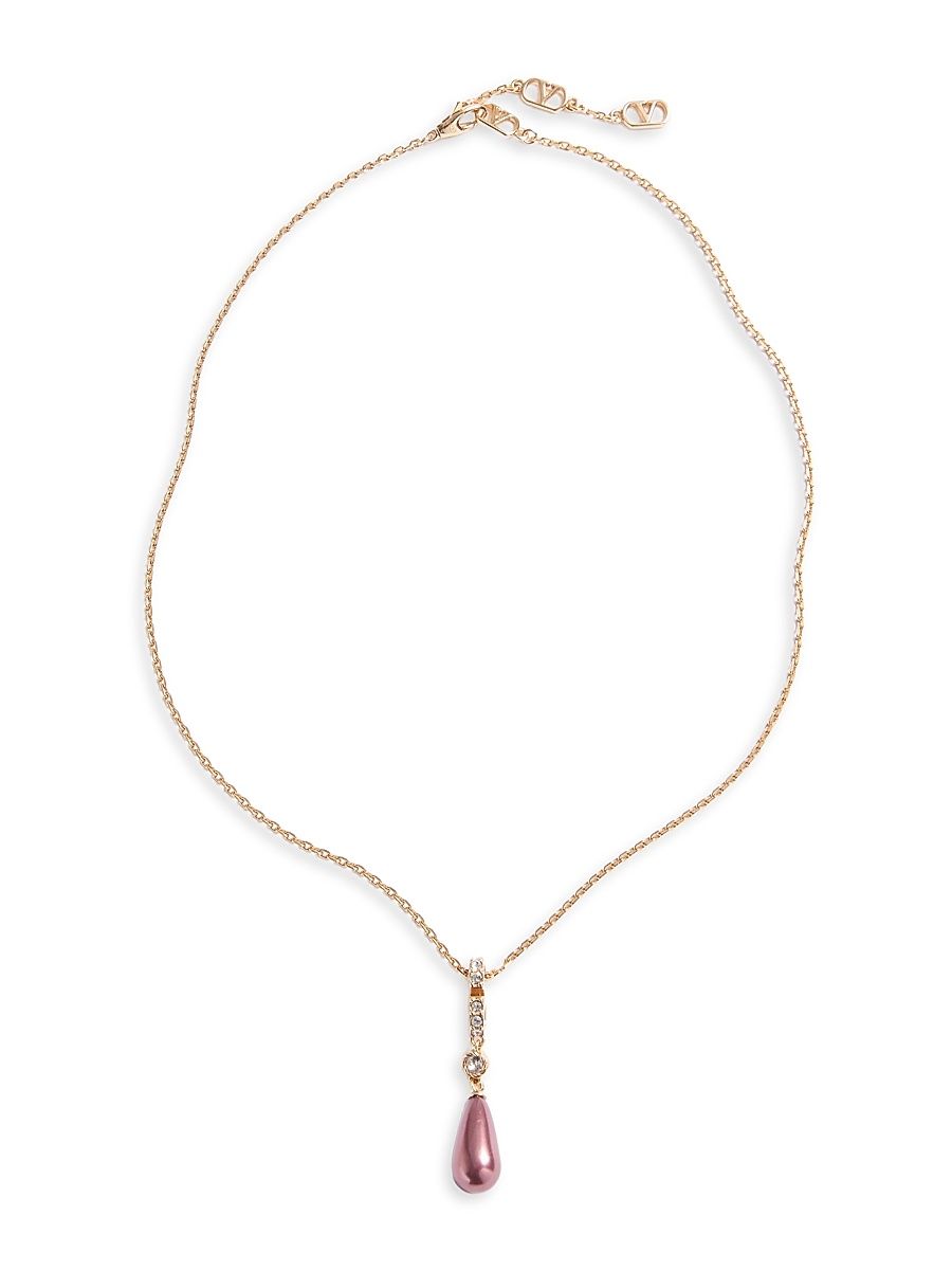 Women's VLogo Signature Necklace in Metal, Swarovski Crystals and Glass Drops - Gold Pink