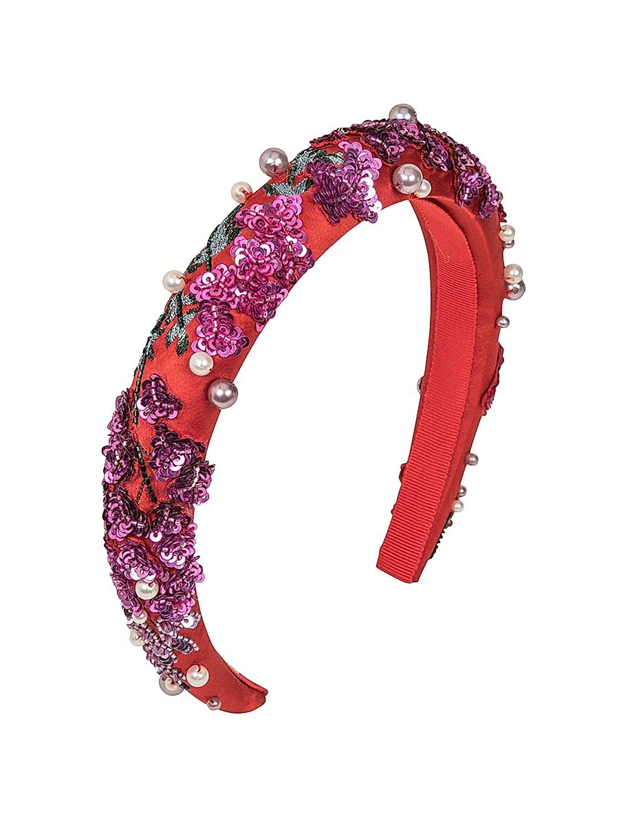 Women's Rubina Floral Sequined Headband - Red