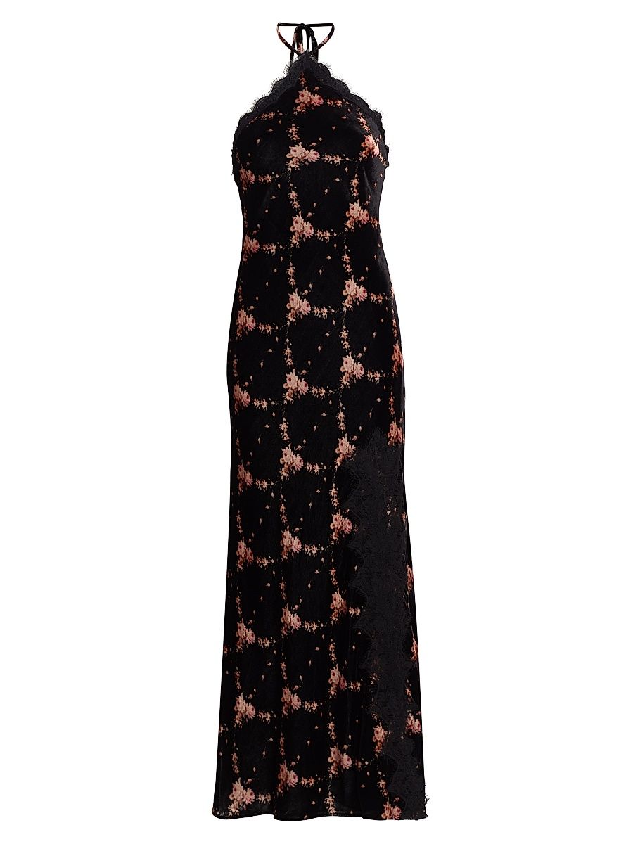 Women's June Floral Velvet Halterneck Maxi Dress - Trellis Black - Size 12