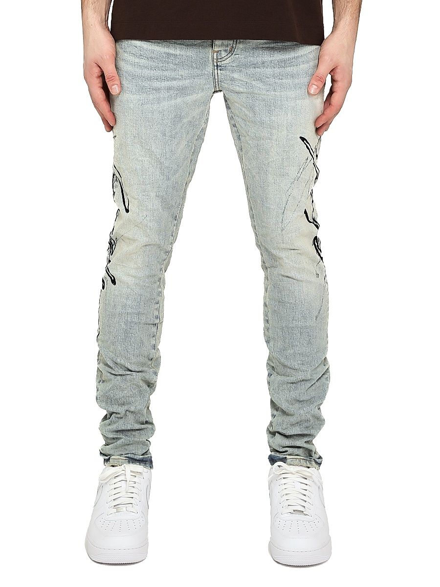 Men's Logo Stretch-Denim Skinny Jeans - Light Indigo - Size 33