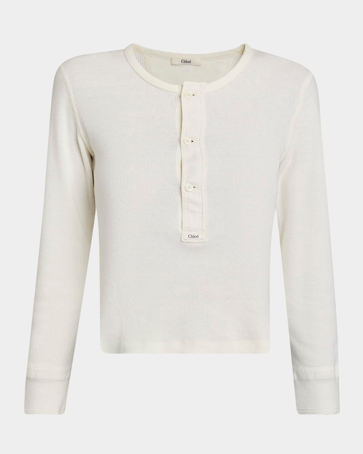 Long-Sleeve Rib Henley Top
