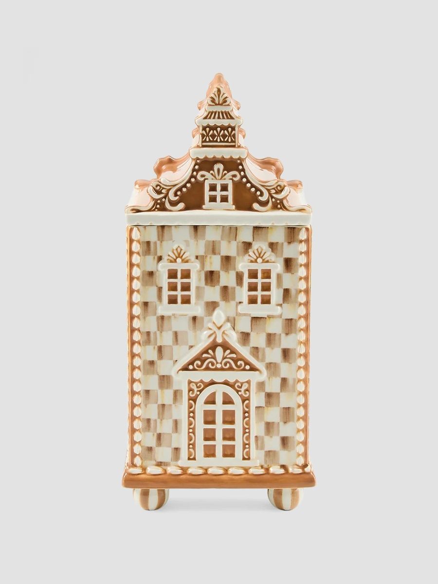 MacKenzie-Childs Mocha Check Gingerbread House Canister
