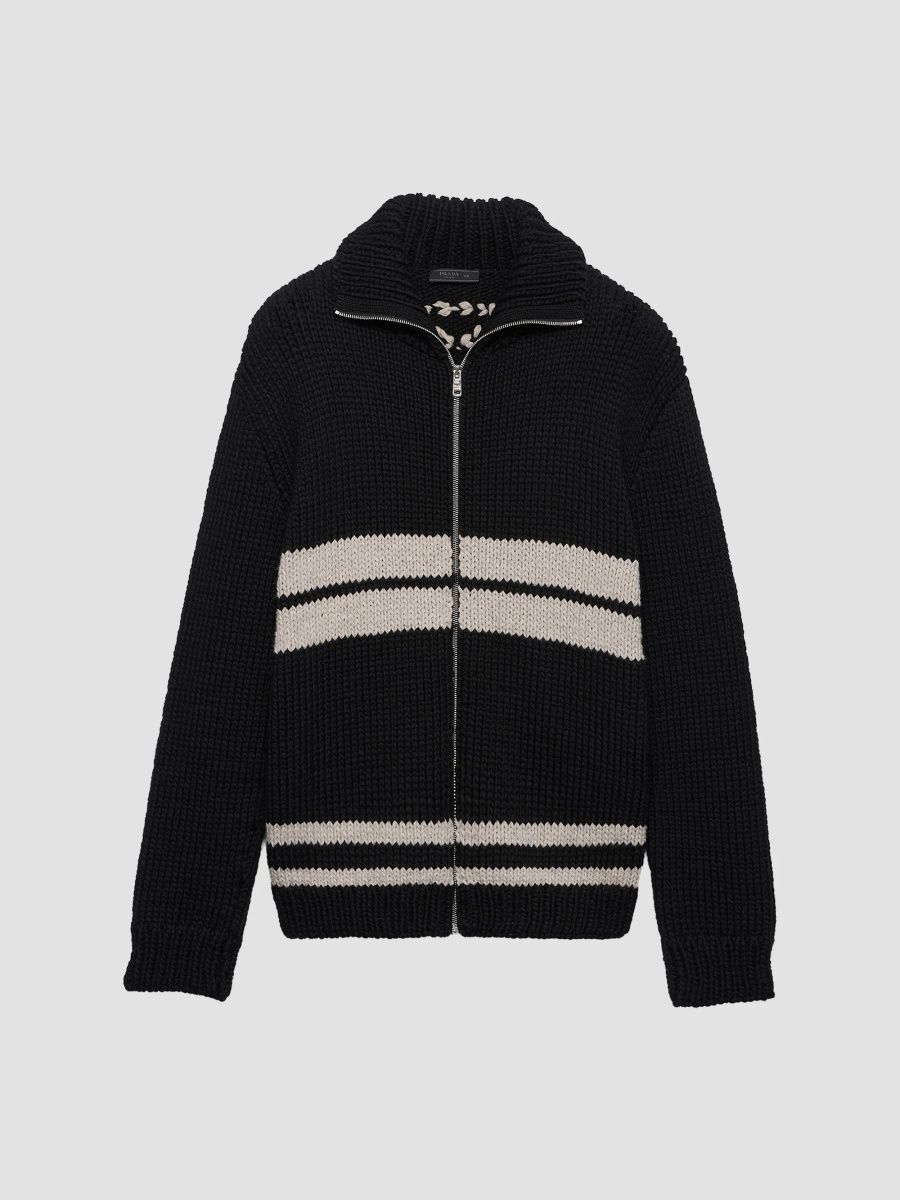 Prada Men's Wool and Cashmere Zipper Cardigan - Black - Size 40