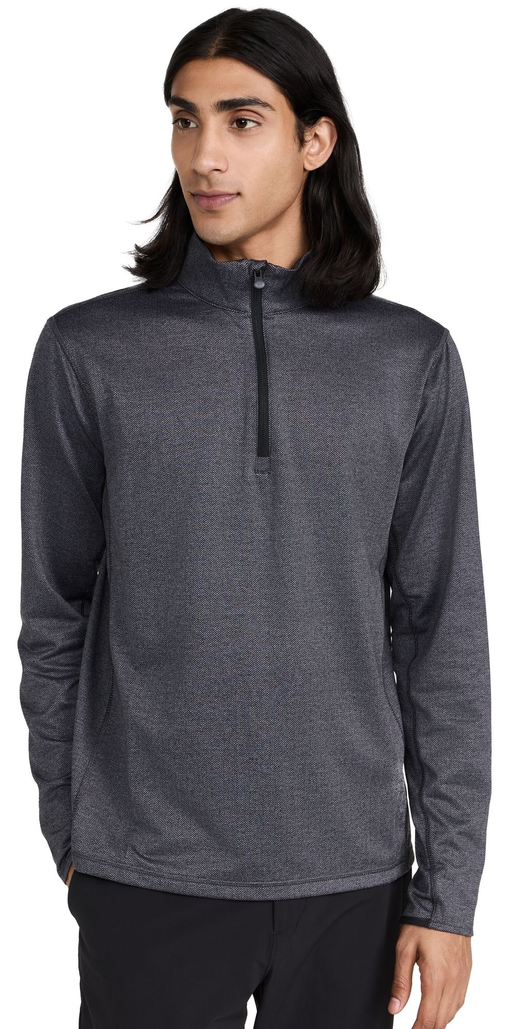 Greyson Tate Herringbone Performance Quarter Zip Black Herringbone L
