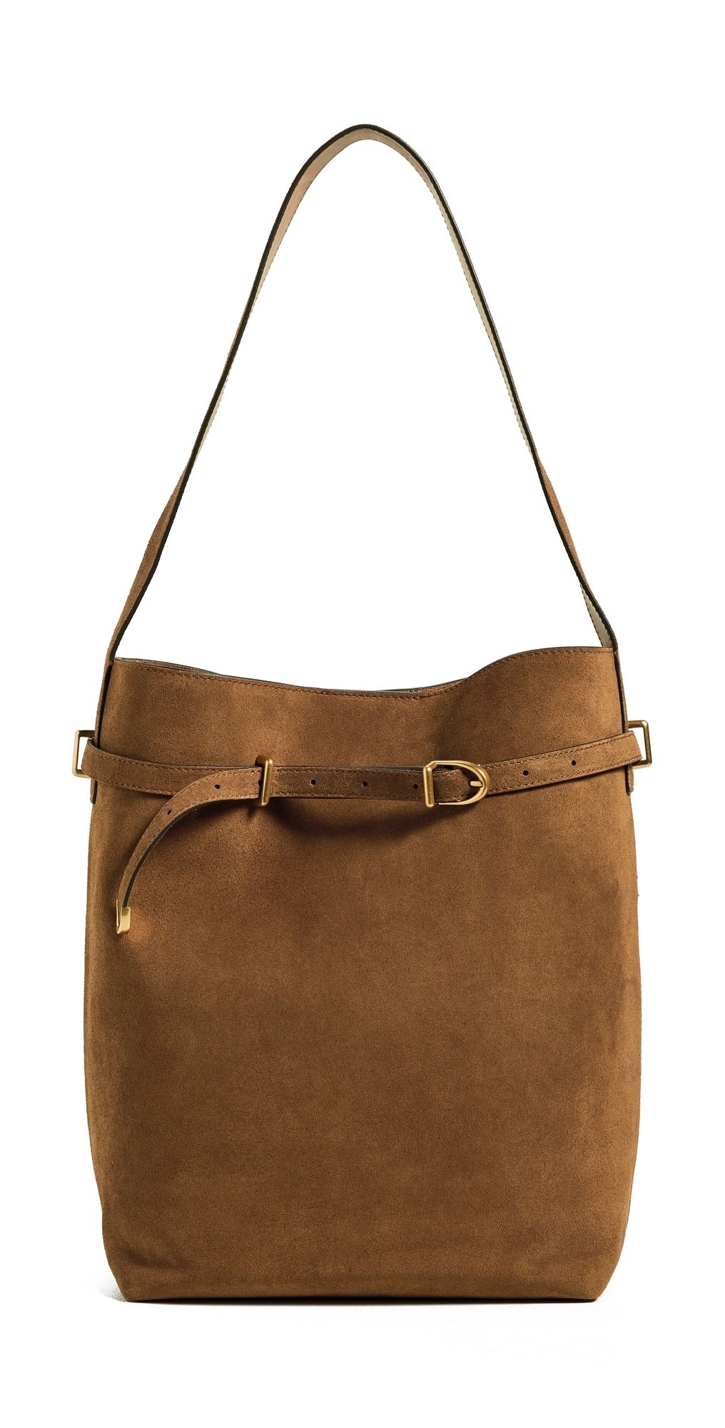 Madewell The Essential Belted Bucket Tote In Suede Dried Acorn One Size
