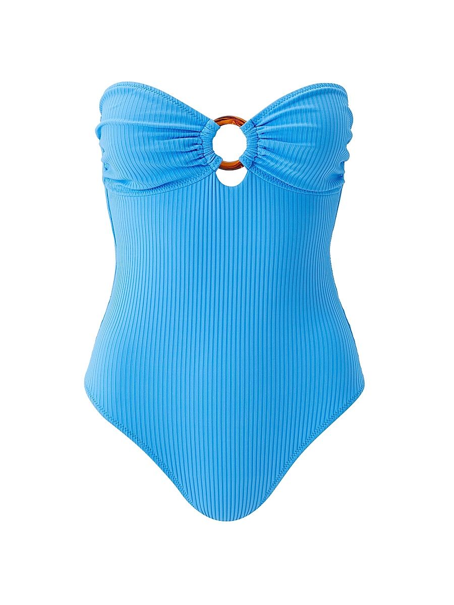 Women's Cozumel Ribbed Bandeau One-Piece Swimsuit - Ocean Ribbed - Size 12