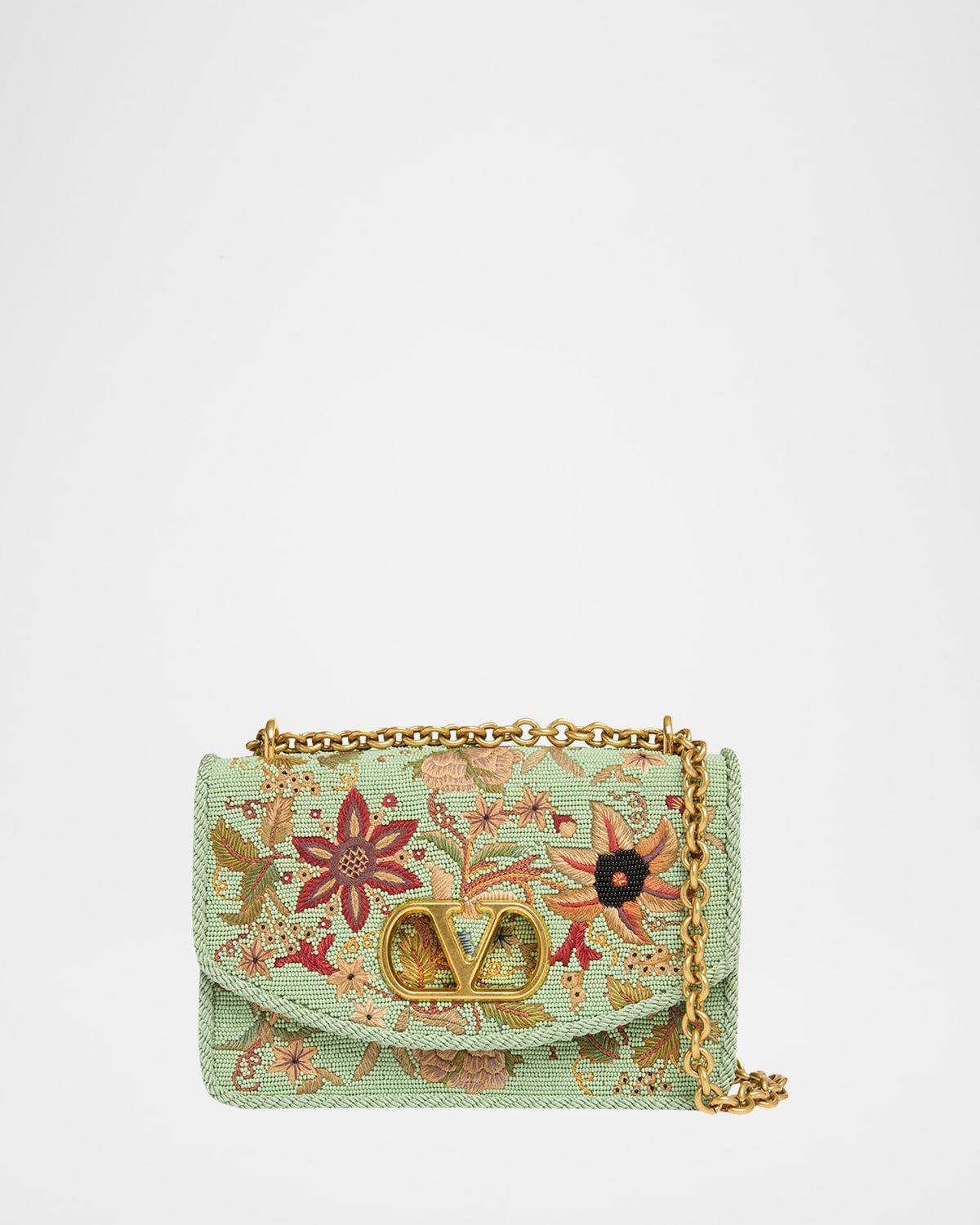 Beaded Floral-Embroidered Shoulder Strap