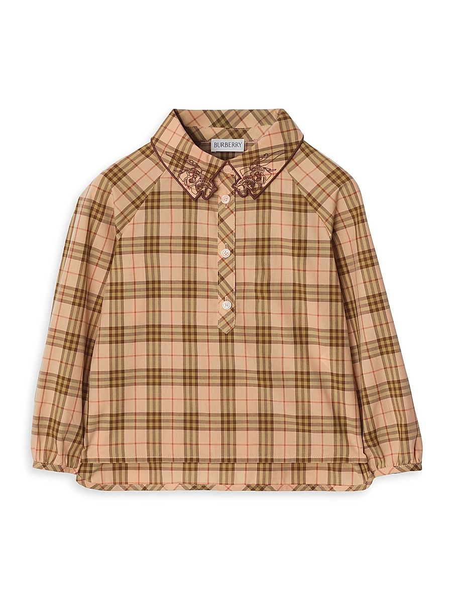 Little Girl's & Girl's Elodie Check EKD Embroidered Shirt - Brown Check - Size 8