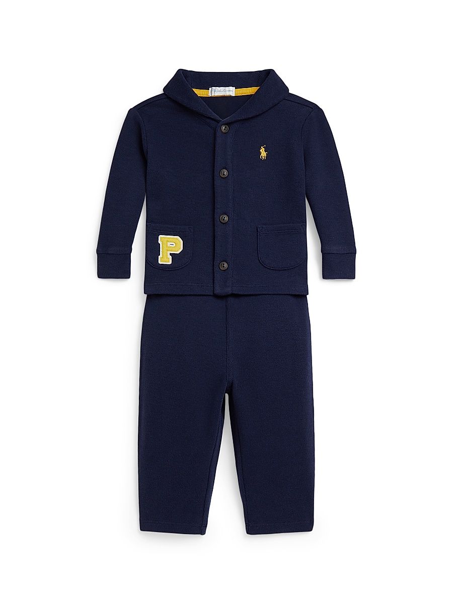 Baby Boy's 2-Piece Estate Rib-Knit Cardigan & Pants Set - Refined Navy - Size 9 Months