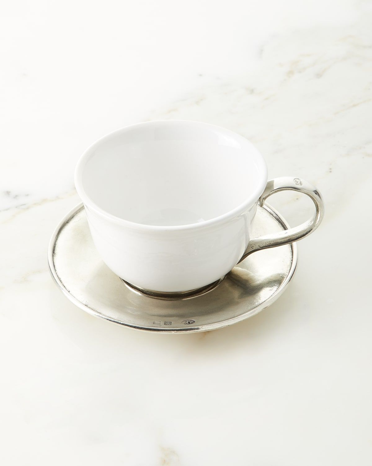 Ceramic & Pewter Tea Cup with Saucer
