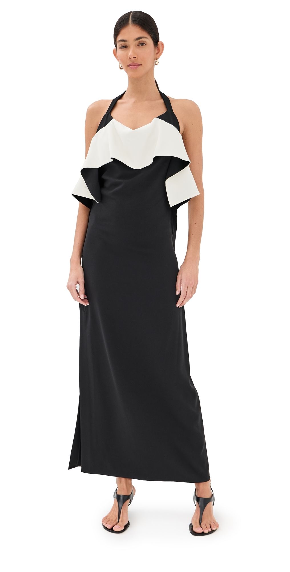 Proenza Schouler Sanna Dress in Matte Double Crepe Black/Ivory 6
