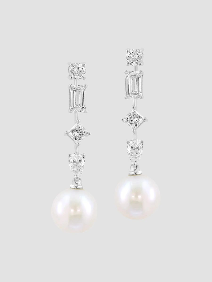 Women's 18K White Gold, 1.53 TCW Lab-Grown Diamond & Freshwater Pearl Drop Earrings - White