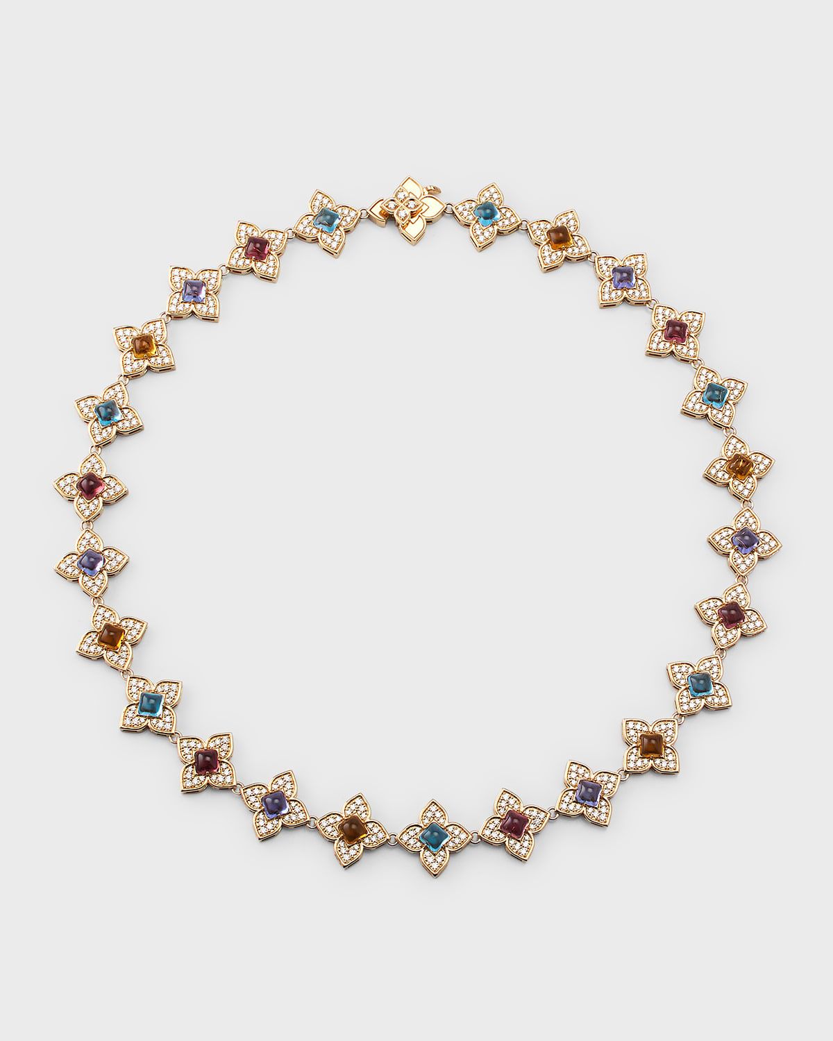 18K Rose Gold Princess Flower Diamond, Ruby, and Tanzanite Necklace