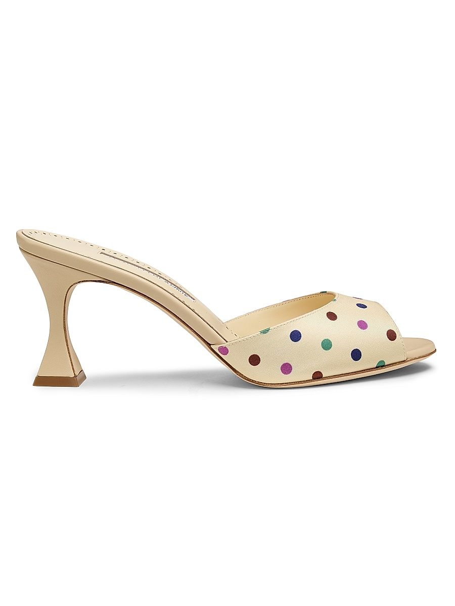 Women's Jadaron 70MM Polka Dot Silk Slip-On Sandals - Cream Multi - Size 6