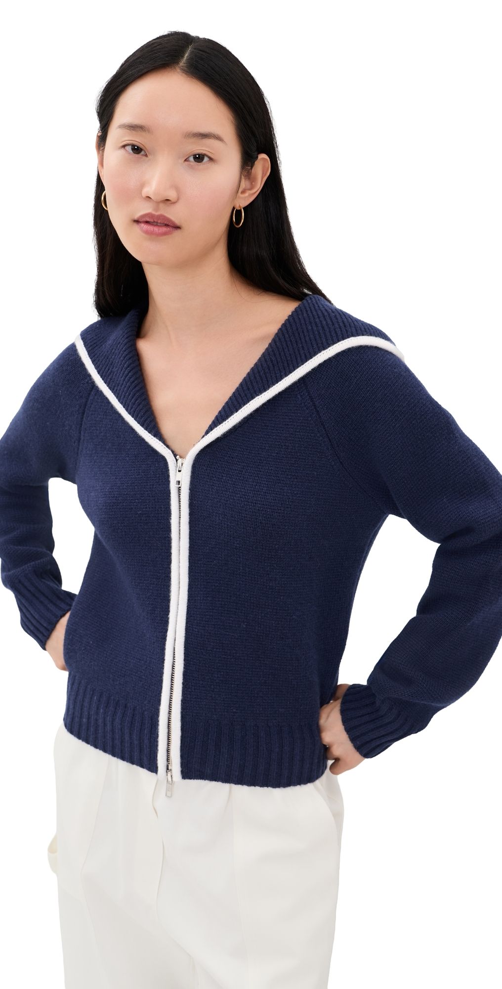 Good American The Knit Sailor Zip Up New Navy002 XS