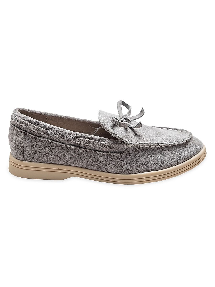 Moustache Boy's Suede Moccasin Loafers - Gray - Size 5 (Child)