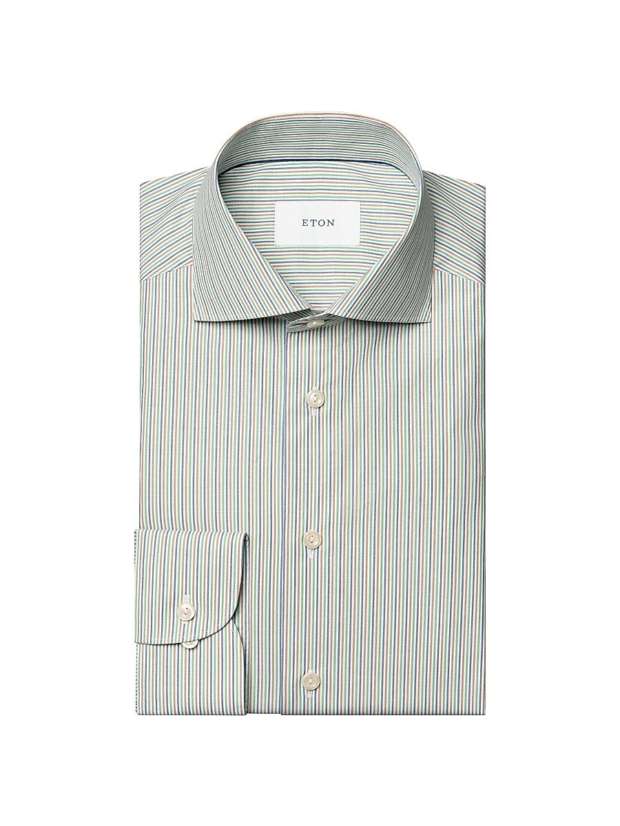 Men's Multi-Striped Breeze Poplin Slim-Fit Shirt - Mid Green - Size 16