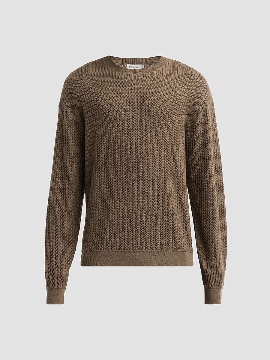 Men's Textured Wool Crewneck Sweater - Soft Taupe - Size Small