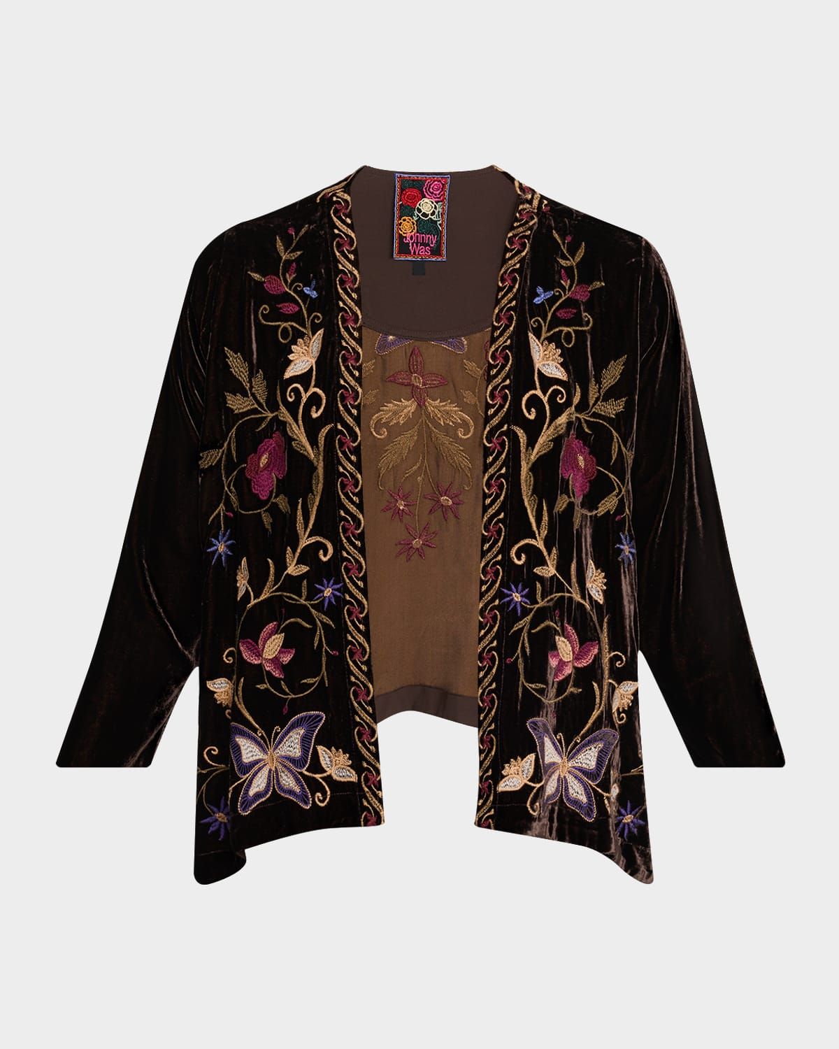 Carmina Floral-Embroidered Velvet Bolero
