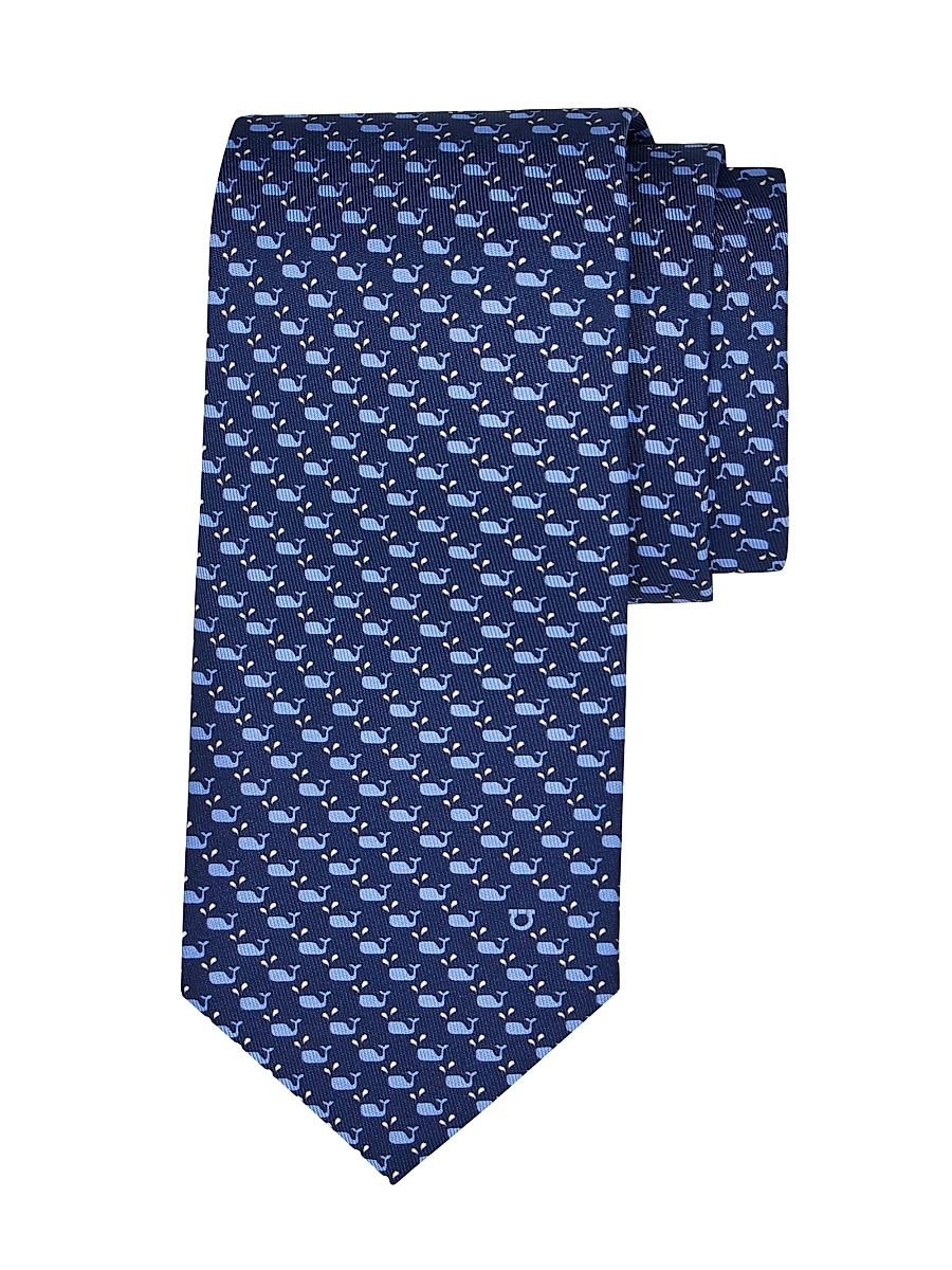 Men's Alice Printed Silk Tie - Navy Blue