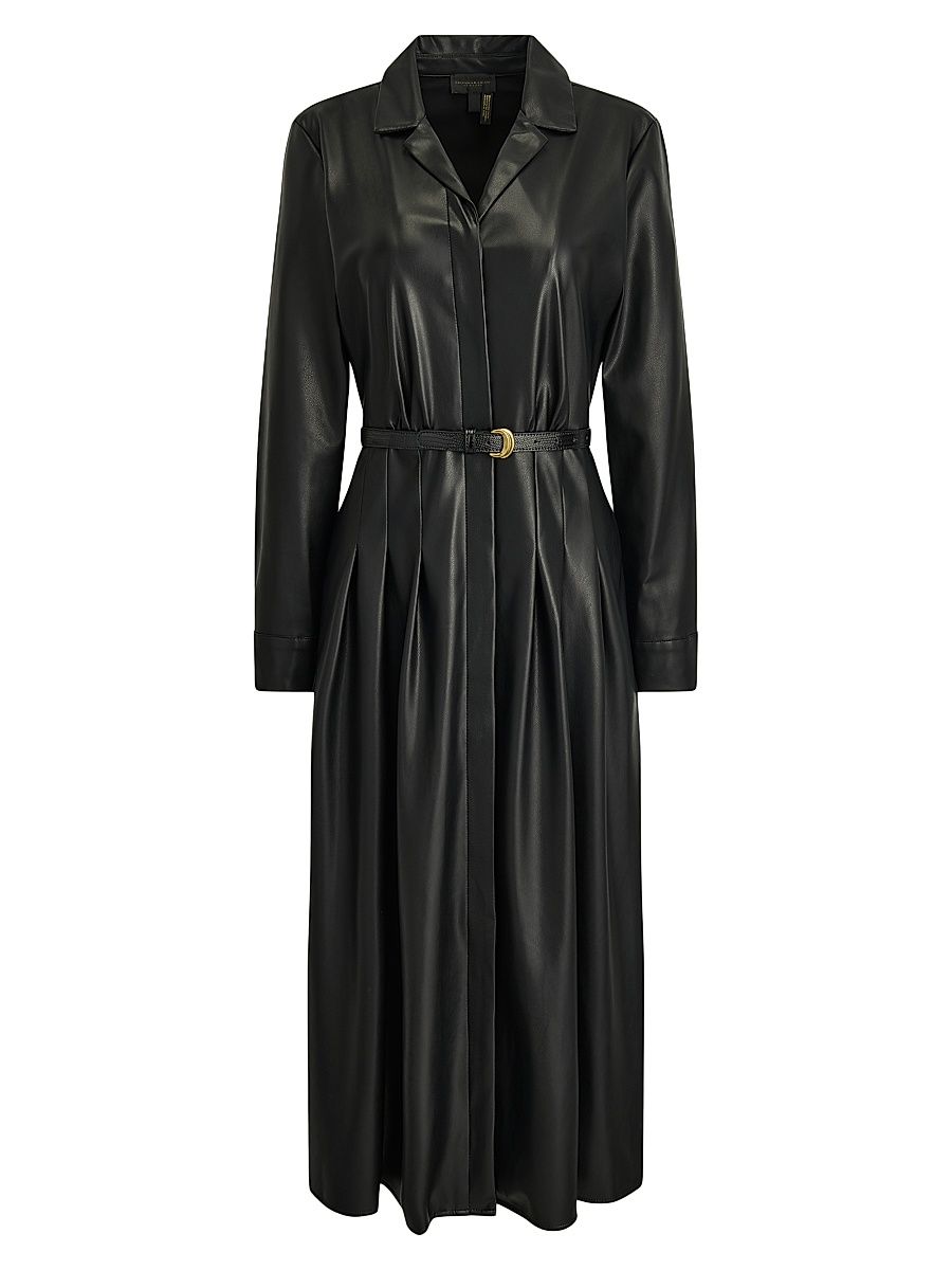 Women's Faux-Leather Belted Midi-Dress - Black - Size 4