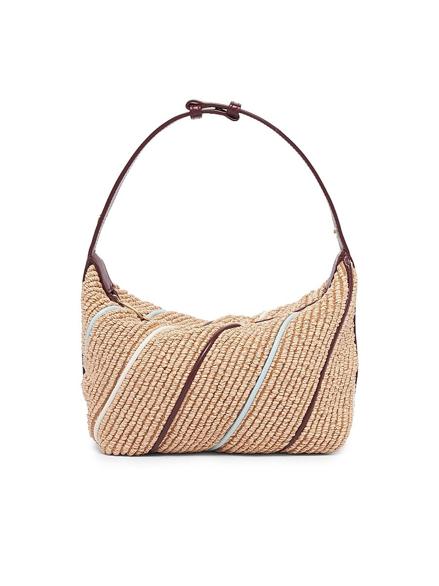 Women's Wallace Leather-Striped Raffia Shoulder Bag - Natural