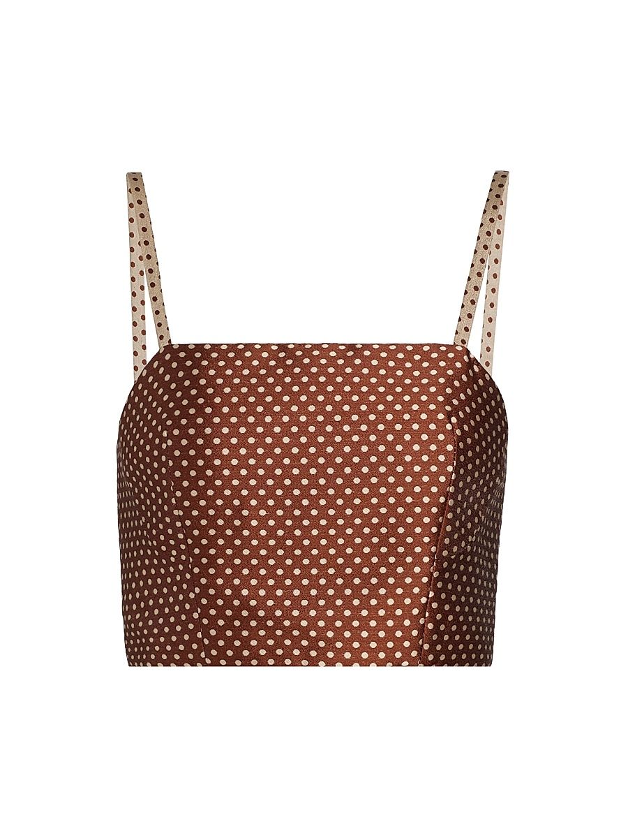 Women's Halfway There Polka Dot Printed Crop Top - Brown Cream - Size 8