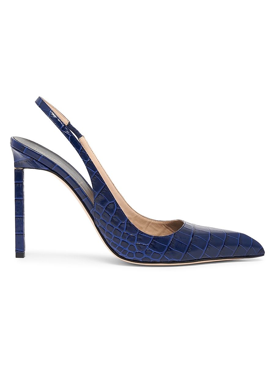 Women's 105MM Croc-Embossed Slingback Pumps - Sea Blue - Size 10.5