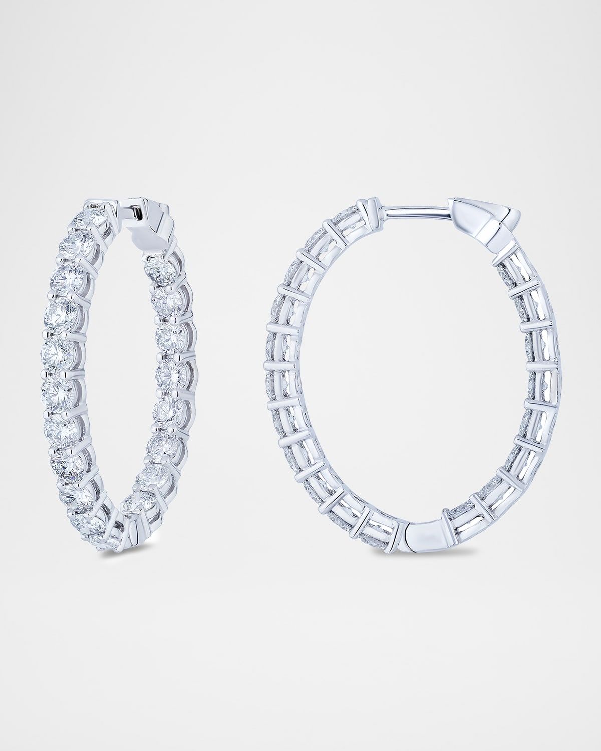 18K White Gold Diamond Oval Shape Hoop Earrings, 8.19tcw