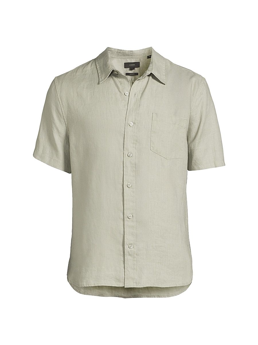 Men's Linen Short-Sleeve Button-Up Shirt - Matcha - Size XXL
