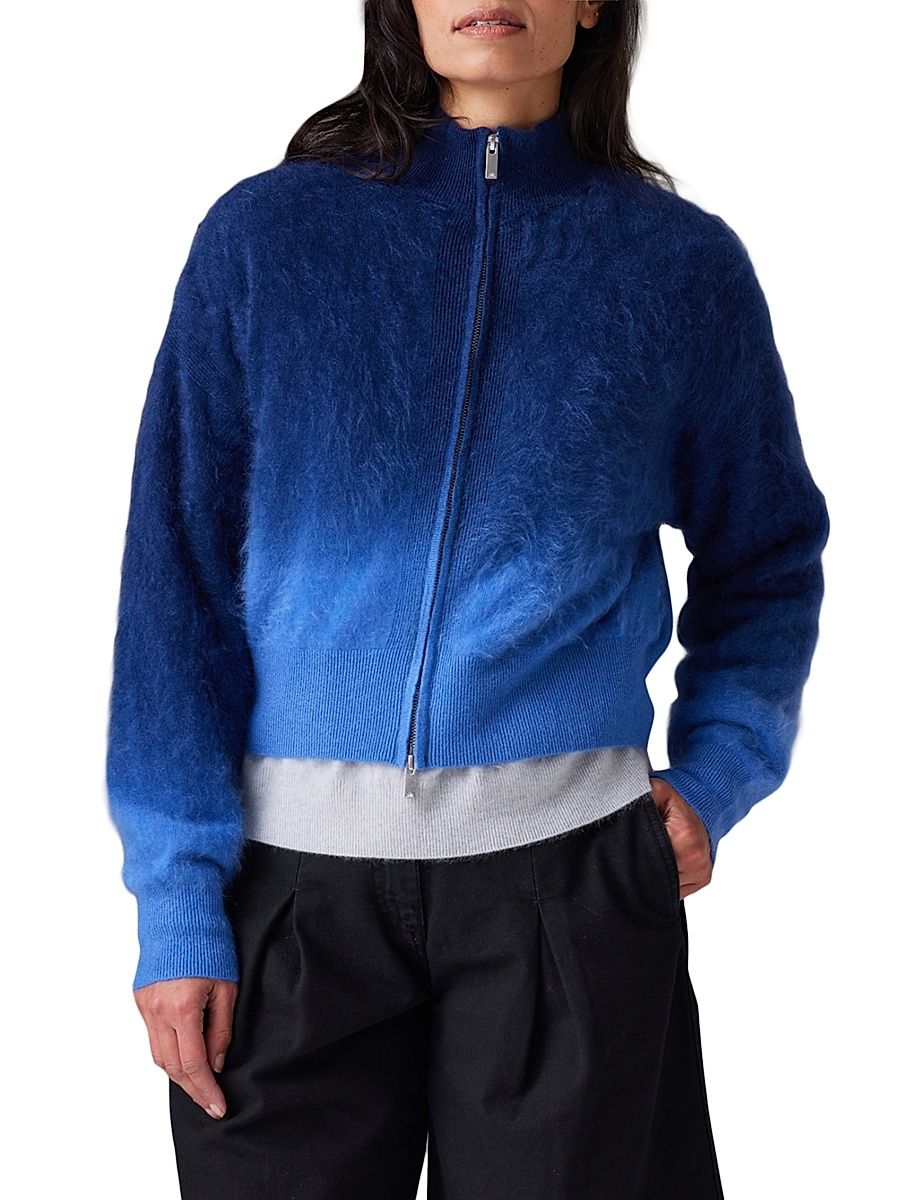 Women's Brushed Cashmere Dip-Dye Zip Jacket - Midnight Dip - Size XL