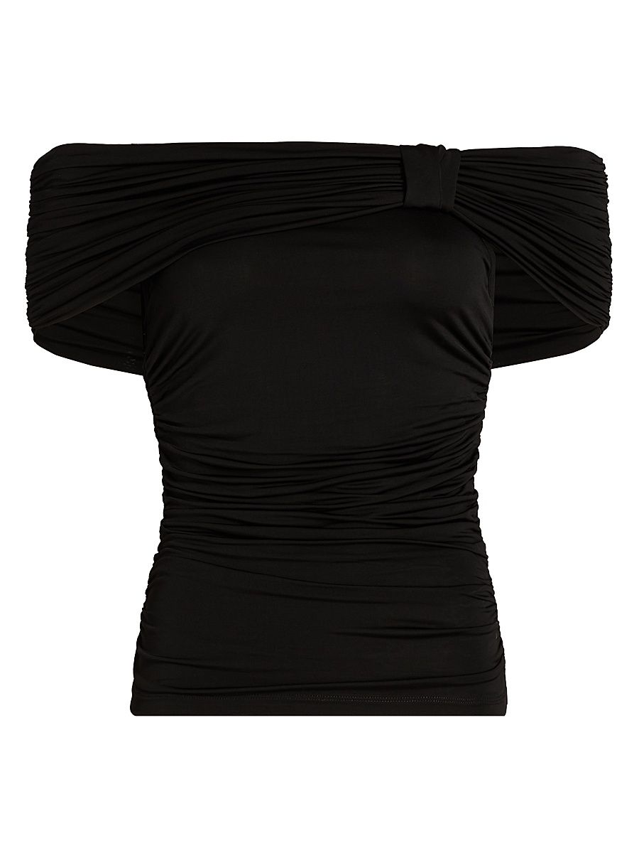 Women's Teagan Ruched Knit Off-The-Shoulder Top - Jet - Size XL
